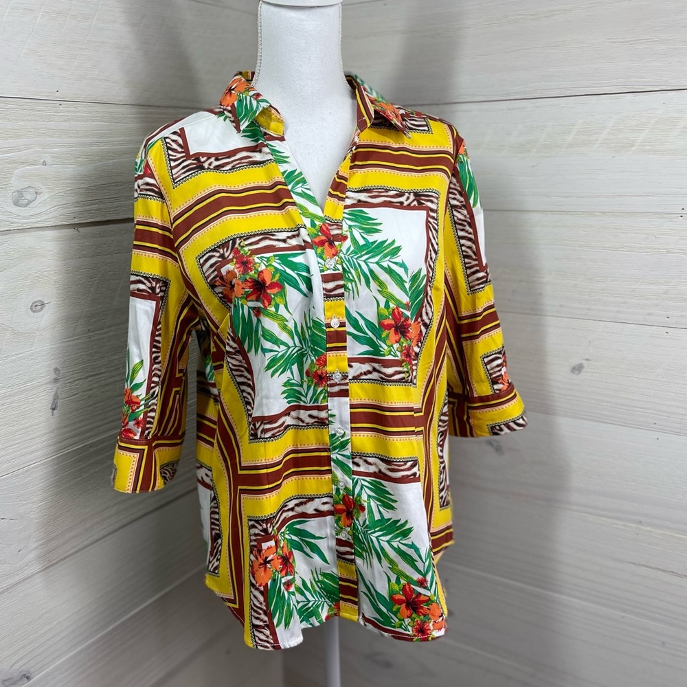 7th Avenue New York & Company Tropical and Animal Print Top L FREE SHIP - Picture 1 of 5